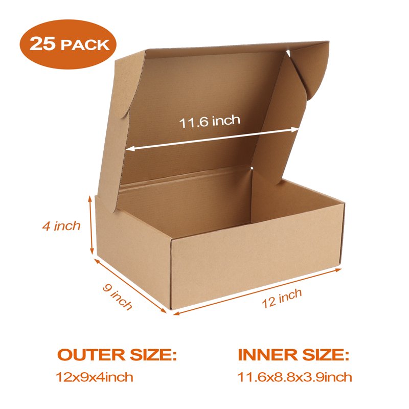 20 Pack Shipping Boxes Set of 12x9x4 Inches - Corrugated Cardboard Mailer Bulk