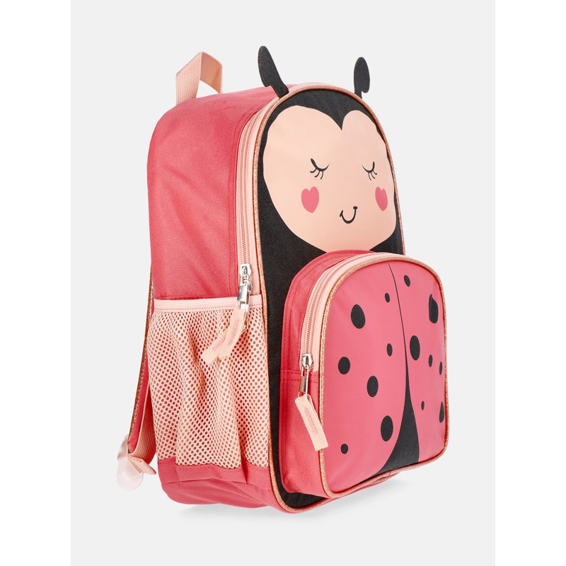 Toddler Ladybug Backpack with Glitter and Pockets - 13.5 Inch