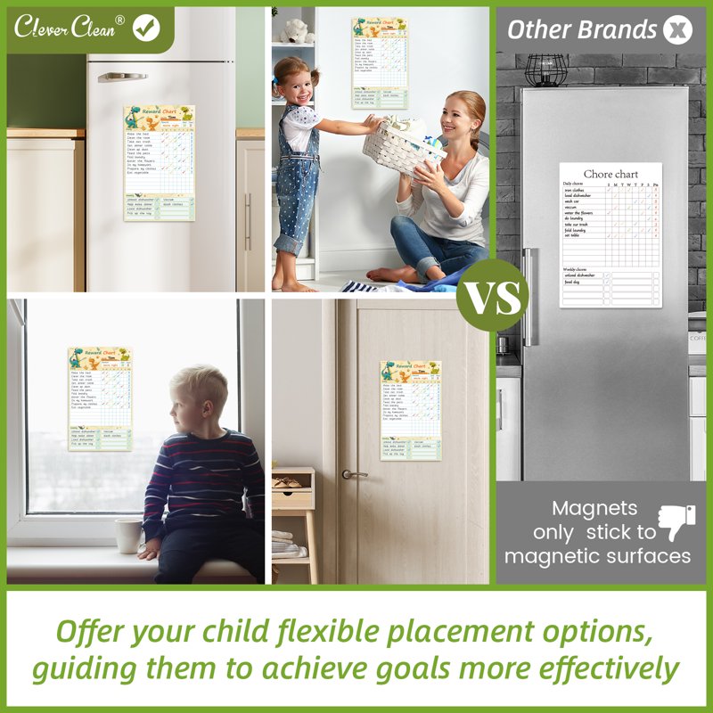 Dinosaur Themed Dry Erase Chore Chart Whiteboard with 6 Markers - Reusable Kids Reward System