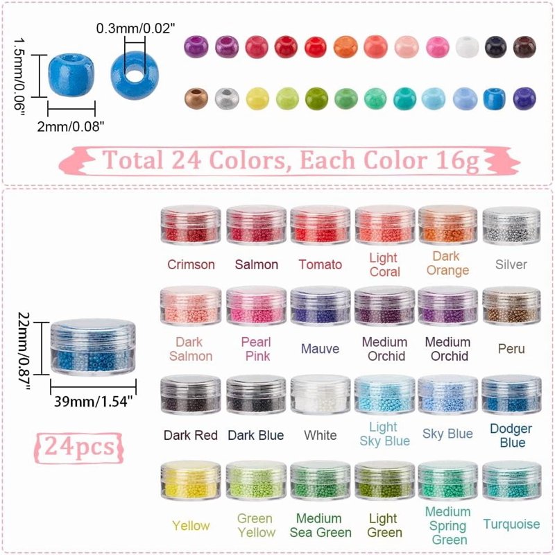 Glass Seed Beads 11/0 Multicolor 2mm for Jewelry Making 24 Boxes