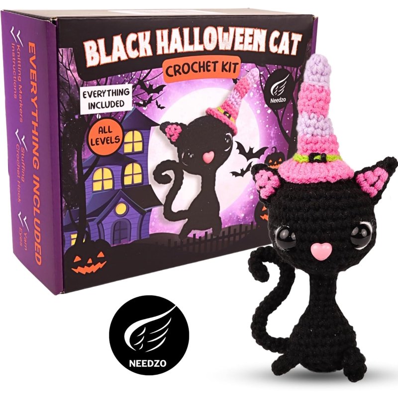 Halloween Black Witch Cat Crochet Kit for Beginners - DIY Knitting Supplies
