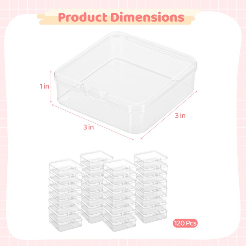 120PCS Small Plastic Bead Storage Containers with Hinged Lids - Clear Jewelry & Craft Organizer Boxes