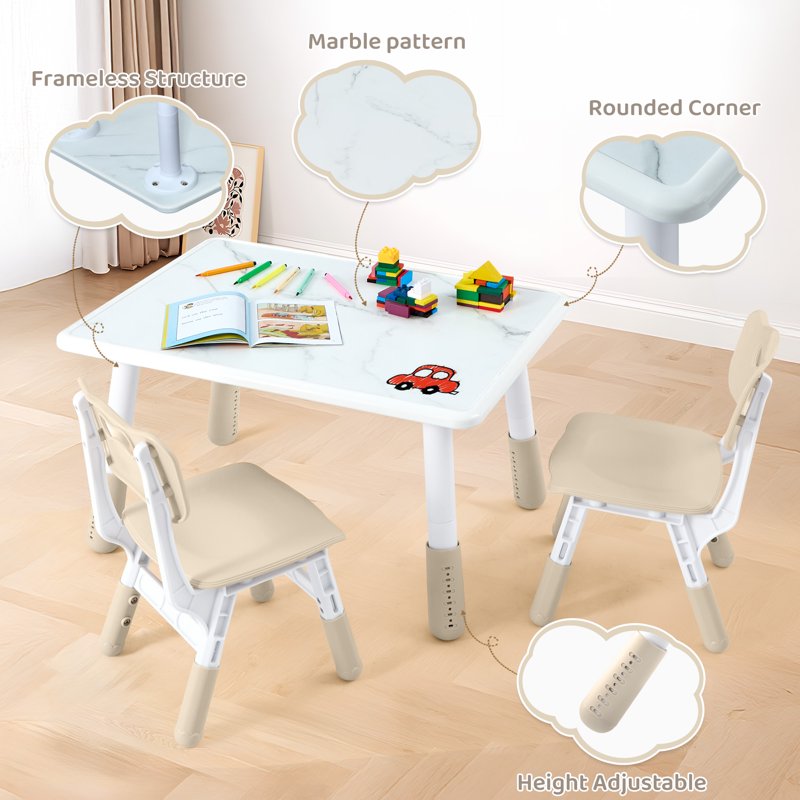 Kids Adjustable Height Activity Table and Chair Set - Marble Pattern, 3 Pieces