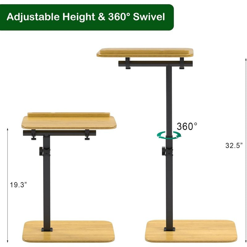 Adjustable Swivel Sofa Side Tray Table for Couch & Bed - Black