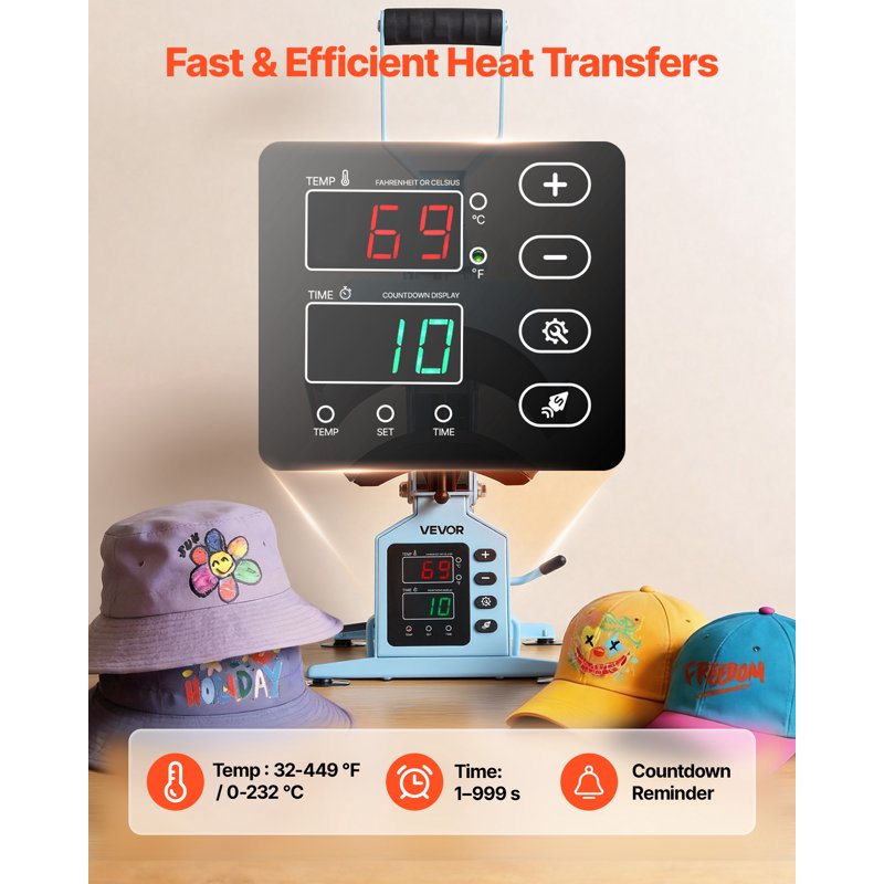 Hat Heat Press Machine with 2 Interchangeable Platens for Caps & HTV Projects