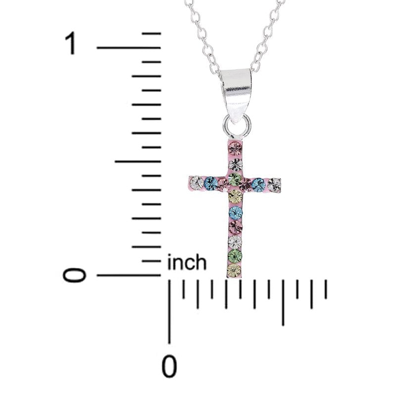Sterling Silver Crystal Cross Necklace for Girls - 18 Inch Chain