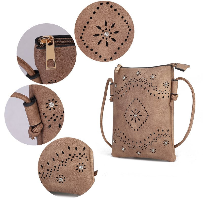 Women's Crossbody Bag with Faux Leather and Silver Details - Black