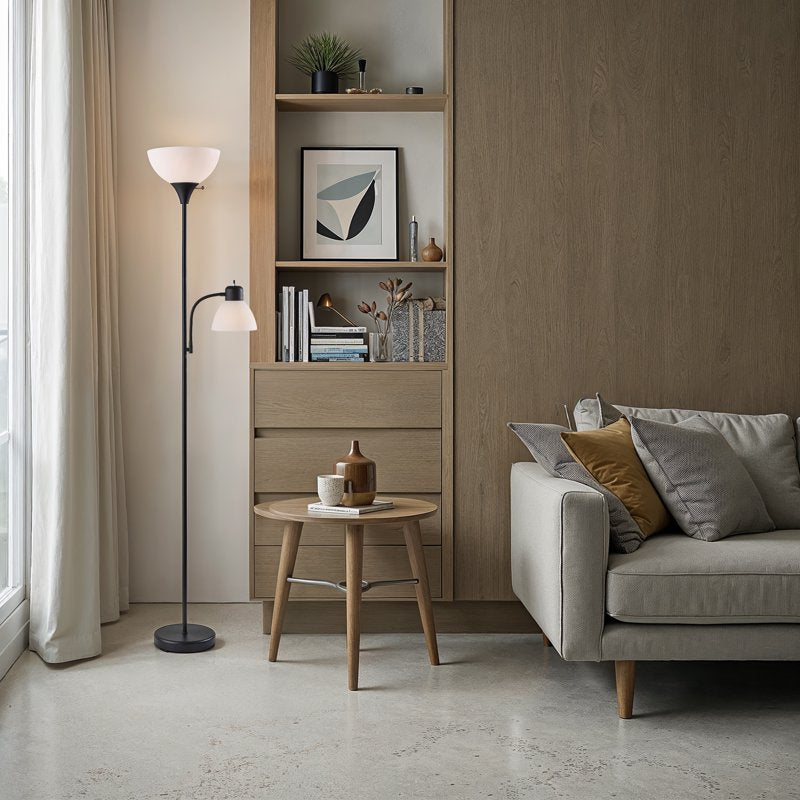72-Inch Black Floor Lamp with Adjustable Reading Light - Modern Home Lighting