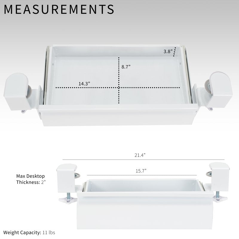 Clamp-On Under Desk Storage Drawer - White Steel Office Organization
