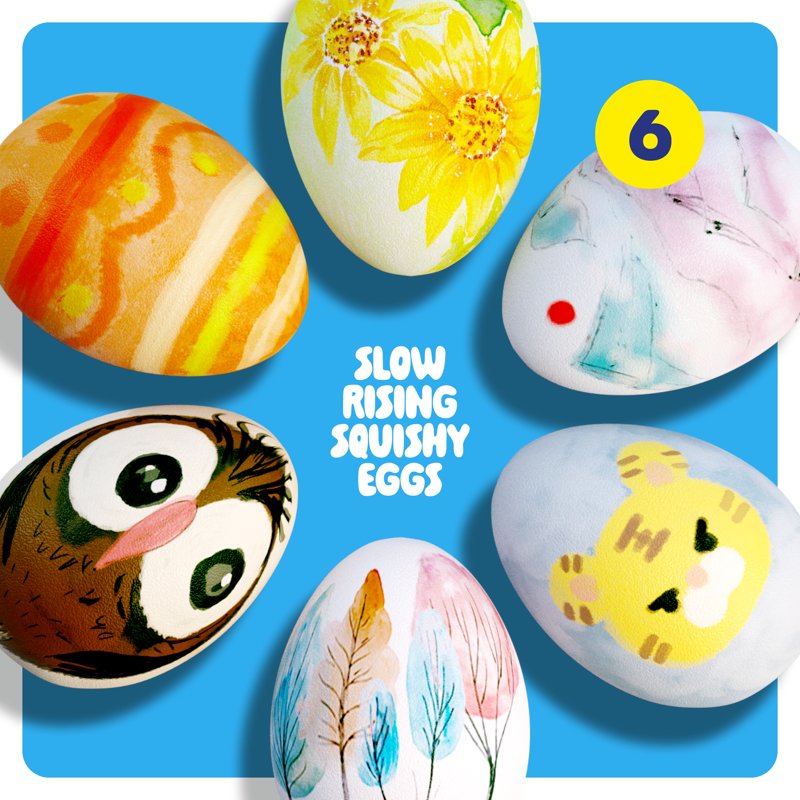 Kids Egg Painting Kit with 6 Squishies, Fabric Paint, Brushes - Easter Craft Set