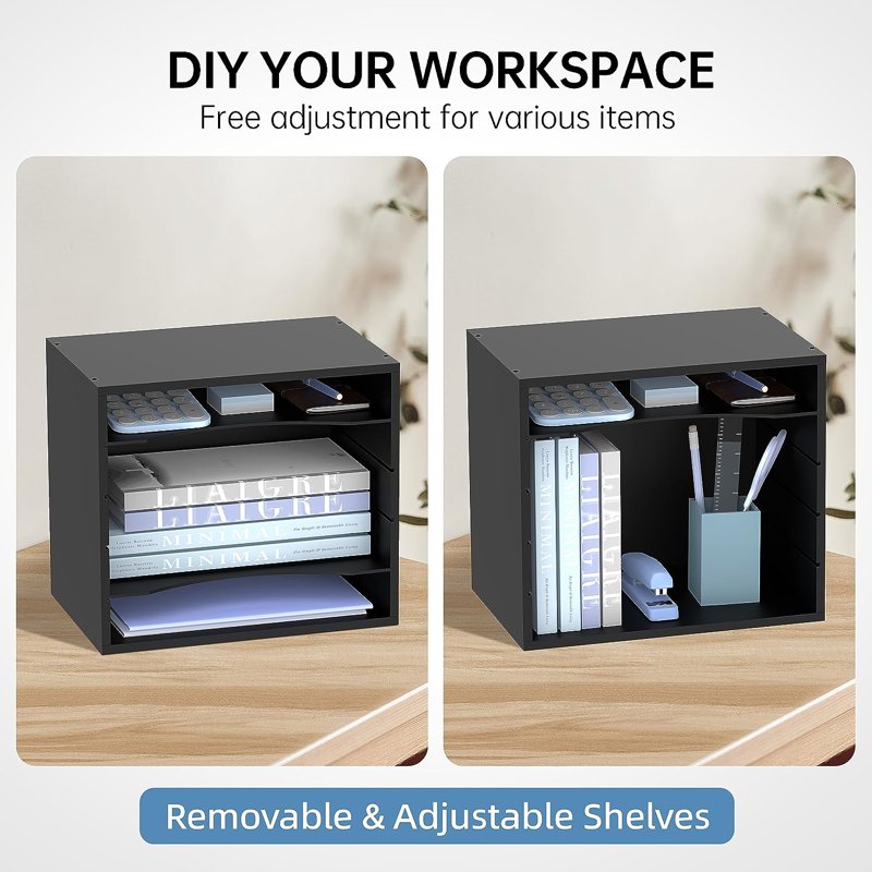 5-Tier Wood Desktop Letter Organizer with Adjustable Trays - Office & Home Storage