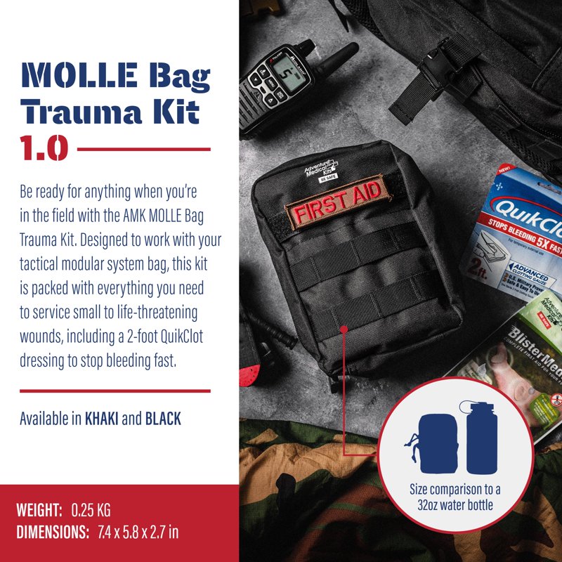 Trauma First Aid Kit with QuikClot Hemostatic Gauze - MOLLE Bag Emergency Medical Supplies