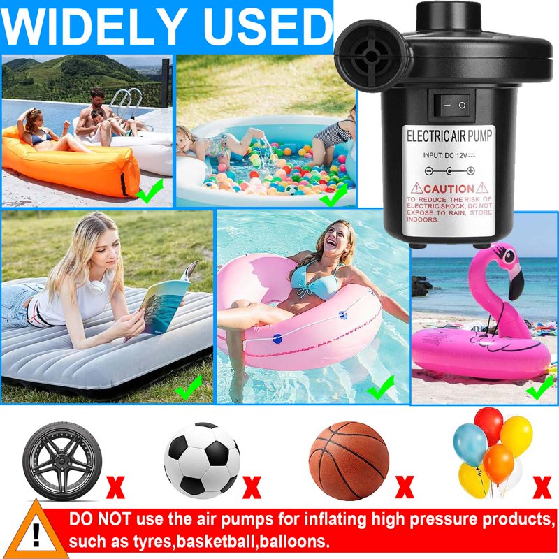 Electric Air Pump for Inflatables - Portable Inflator & Deflator with 3 Nozzles, 110V/12V