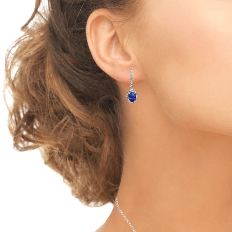 Sterling Silver Love Knot Dangle Earrings with Blue Sapphire CZ