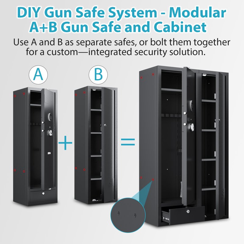 15-20 Rifle Gun Safe with Digital Keypad, Unassembled Steel Cabinet, Adjustable Rack