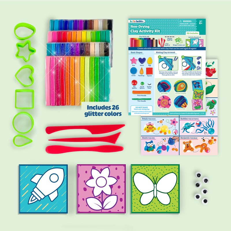 Non-Drying Modeling Clay Kit for Kids - 70+ Bright & Glitter Colors, Reusable Arts & Crafts Set