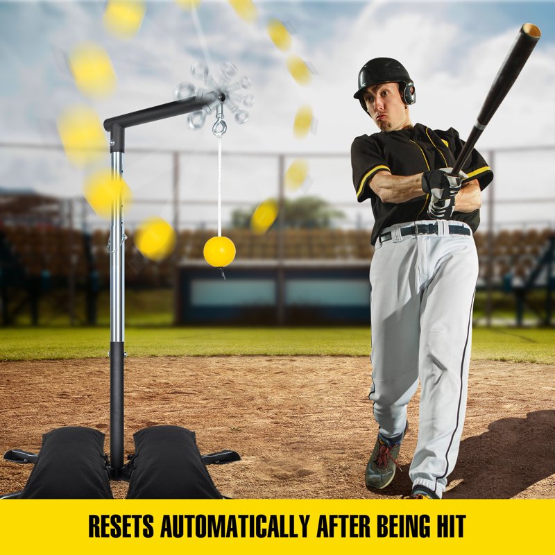 Adjustable Baseball Batting Tee with Auto-Reset Tethered Ball for Softball and Baseball Practice