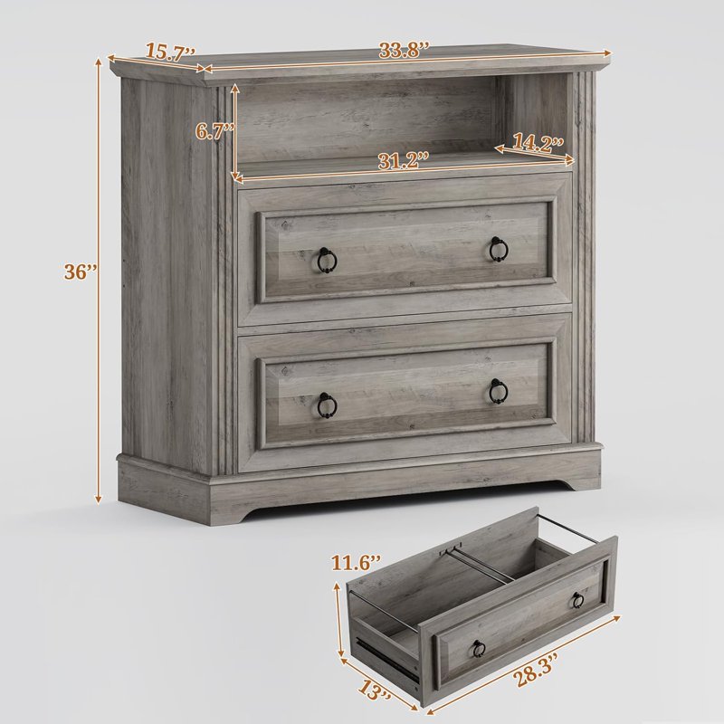 Farmhouse Style 2-Drawer File Cabinet with Printer Stand and Storage Shelf - Grey