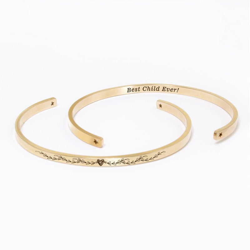 Adjustable Mother's Day Gift Bracelet Set - Heart Vines Icon, Engraved 'Best Child Ever' - Multiple Colors & Styles
