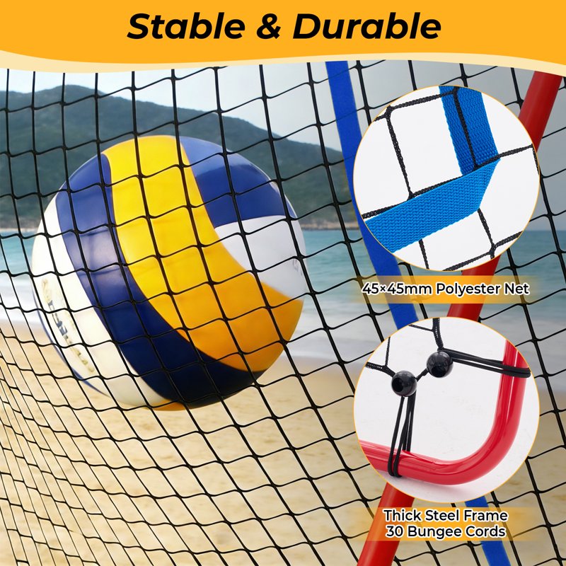 Volleyball Rebounder Net with Adjustable Angle, Portable Practice Equipment for Indoor Outdoor Use