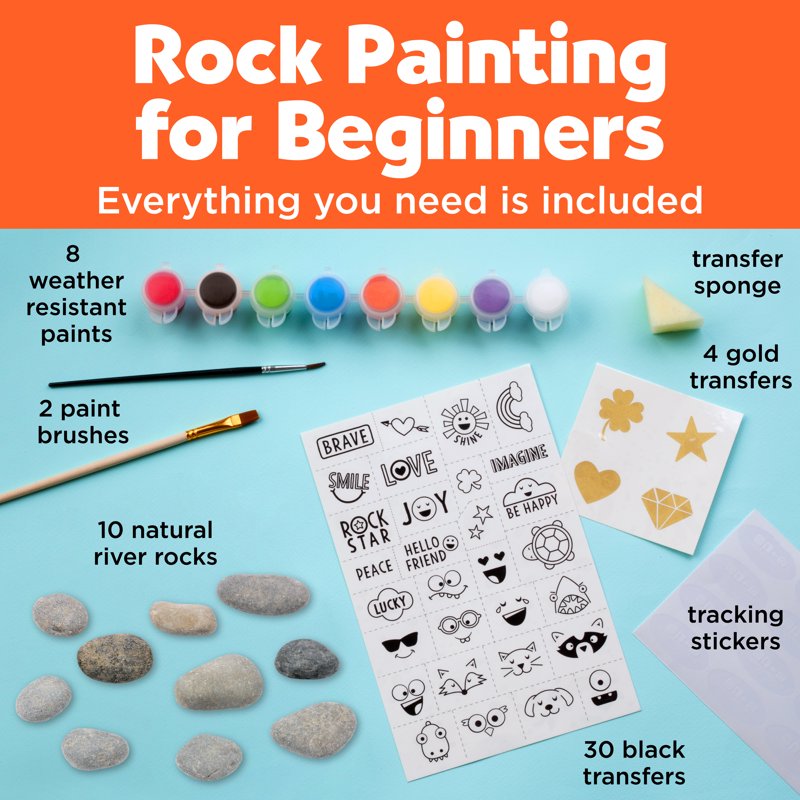Kids Rock Painting Kit with 10 Waterproof Rocks & Art Supplies