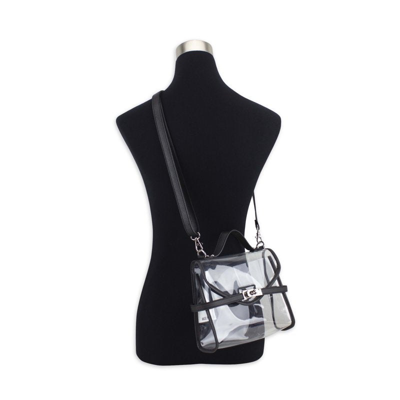Clear TPU & PU Crossbody Bag with Metal Turnlock - Stadium-Approved