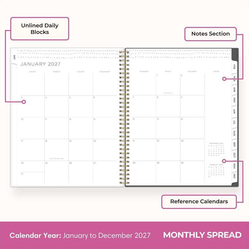 2027 Weekly & Monthly Planner Calendar with Durable Twin Wire Binding and Storage Pocket