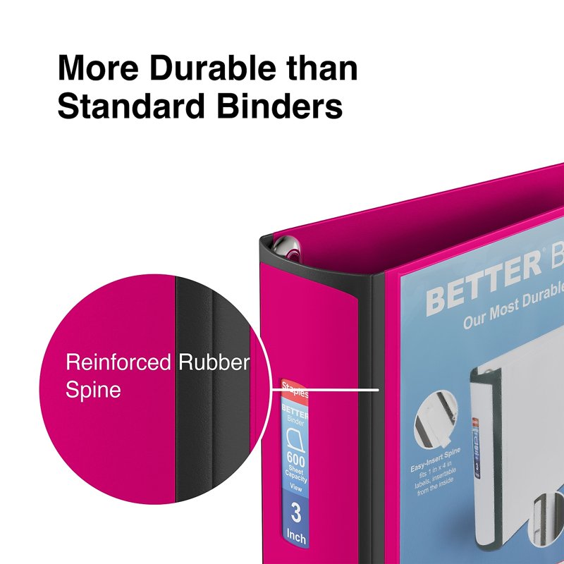 Pink 3-Inch D-Ring Binder for Office Documents, Holds 600 Sheets