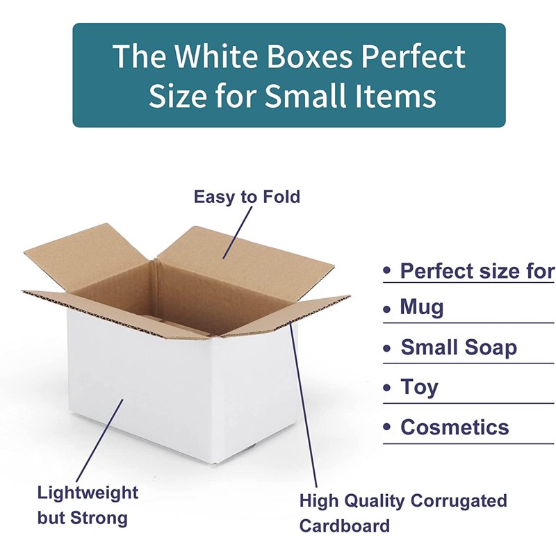 40 Pack White Corrugated Shipping Boxes 6x4x4 - Eco-Friendly Mailer