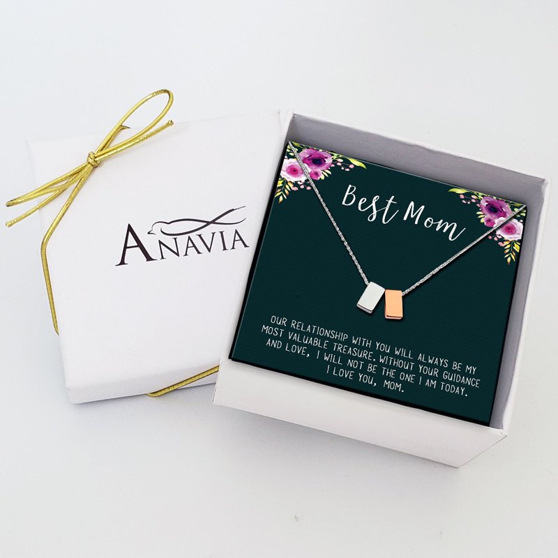Mother Necklace with Double Cubes and Wish Card - Silver & Rose Gold Options