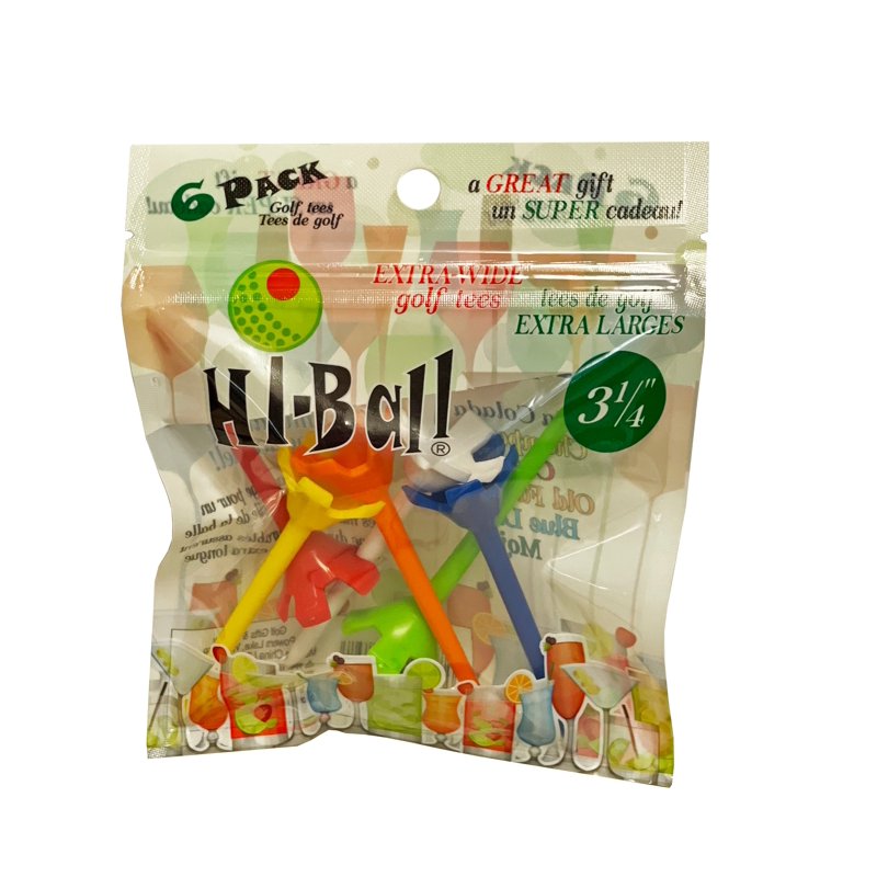Multi-Color Plastic Golf Tees 3 1/4 Inch - Pack of 6, Durable & Extra-Wide