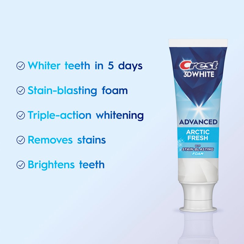 Whitening Toothpaste with Fluoride - Arctic Fresh Mint Flavor, 3.3 oz Tubes - Pack of 2