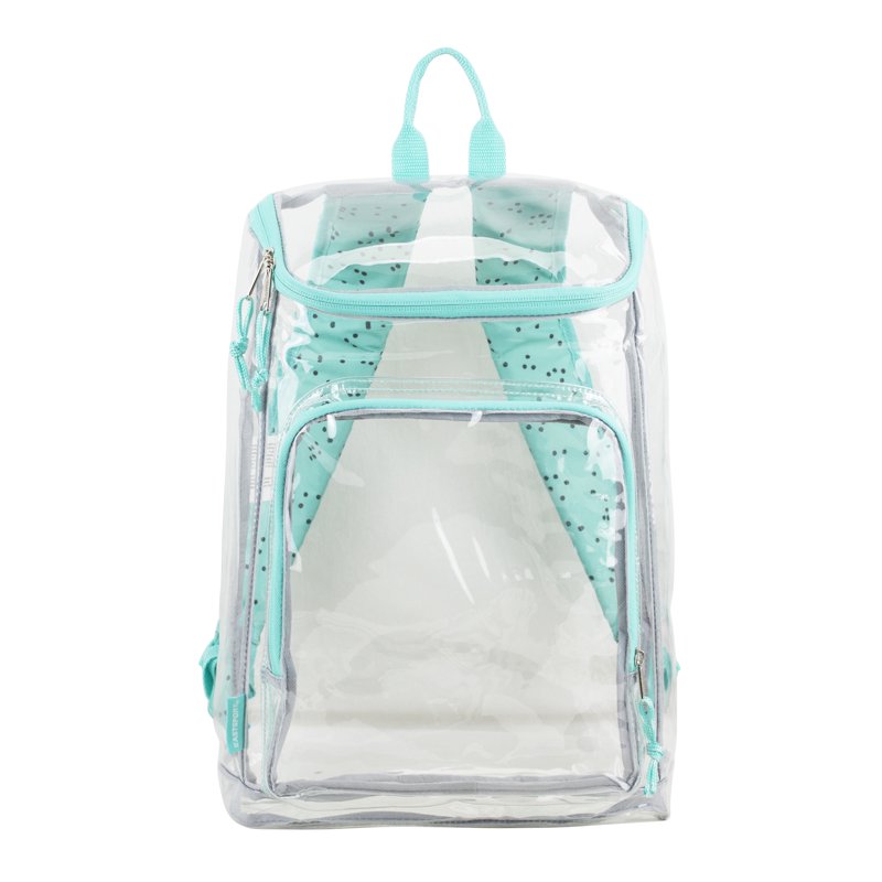 Clear Top Loader Backpack with Adjustable Straps and Zippered Compartments - Turquoise