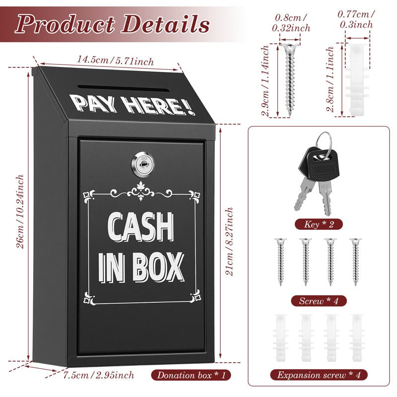 Metal Cash Drop Box with Lock and Slot for Farm Stand Porch Pickup - All Colors