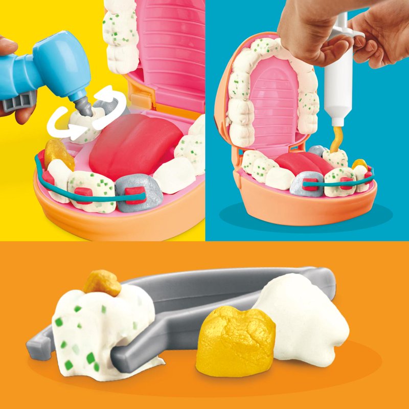 Play-Doh Dentist Playset with 8 Modeling Cans and 10 Dental Tools for Kids 3+
