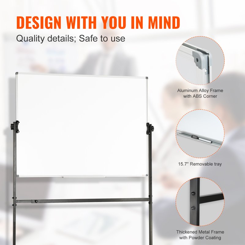 48x32 Inch Double-Sided Magnetic Whiteboard with Mobile Stand