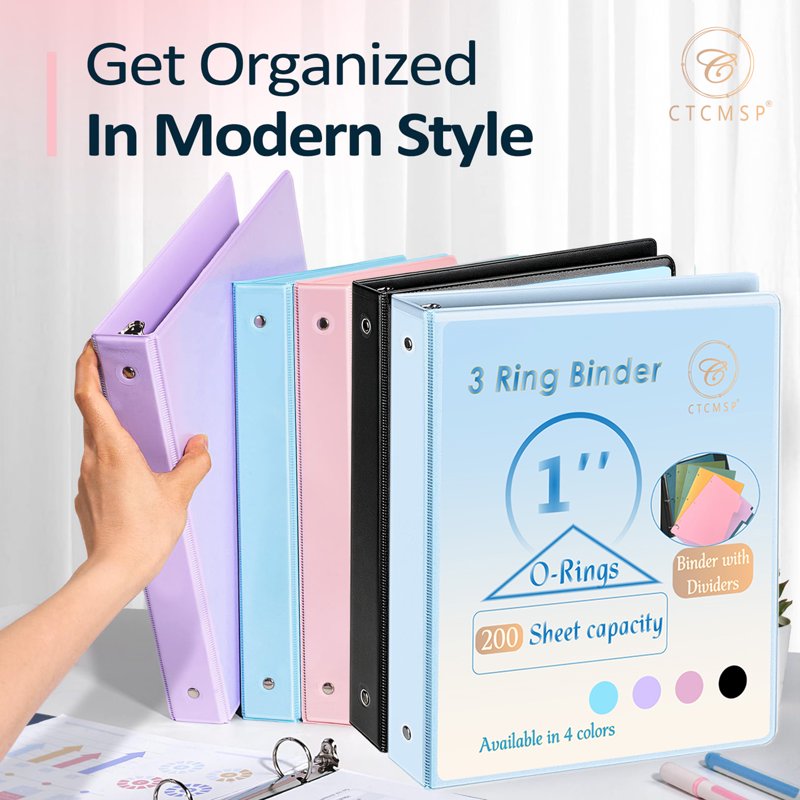 3 Ring Binder with Dividers - 1 Inch Heavy Duty Organizer for 200 Sheets