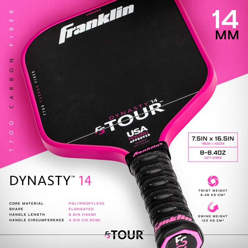 Dynasty 14mm Pink Pickleball Paddle – FS Tour Series, Premium Polymer Core