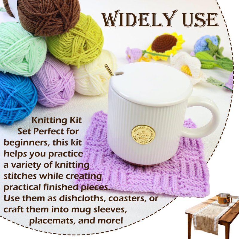 Beginner Knitting Kit for 6 Patterns with Yarn Needles & Accessories