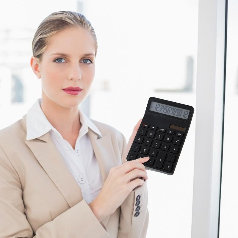 Solar Power Calculator with Battery Backup - Large 12-Digit LCD Office Device
