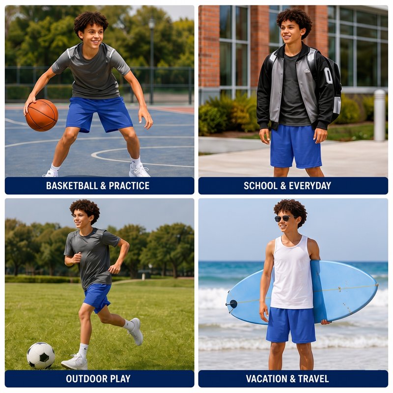 Kids Athletic Shorts 4 Pack - Performance Mesh Basketball & Gym Shorts