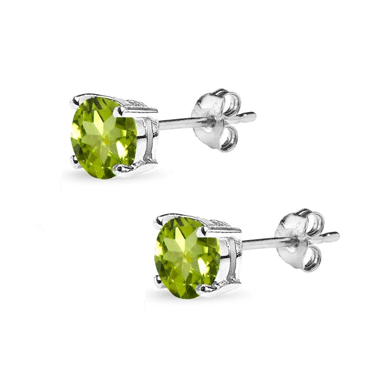 Sterling Silver Peridot Stud Earrings 6mm Round-Cut Solitaire Women & Teen Gift