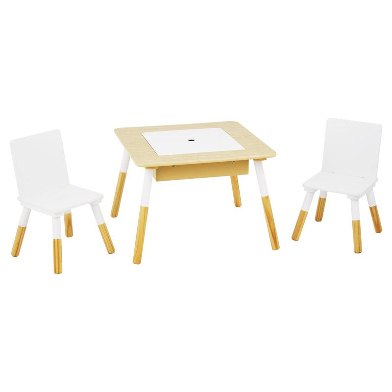 Kids Activity Table and Chair Set with Flip Top Dry Erase & Chalkboard, Storage - White