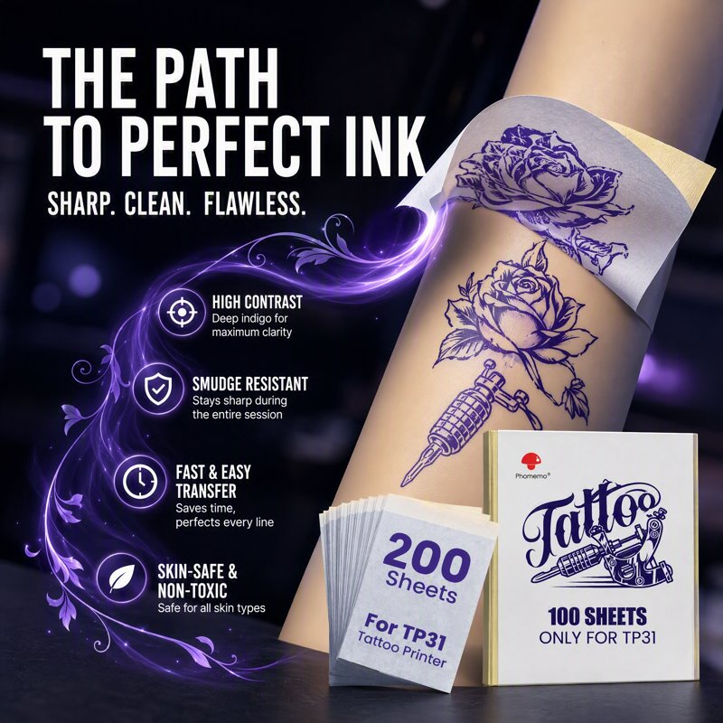 Tattoo Transfer Paper Pack for TP31 Printer - 100 Sheets, 3.15 x 5.24 Inches