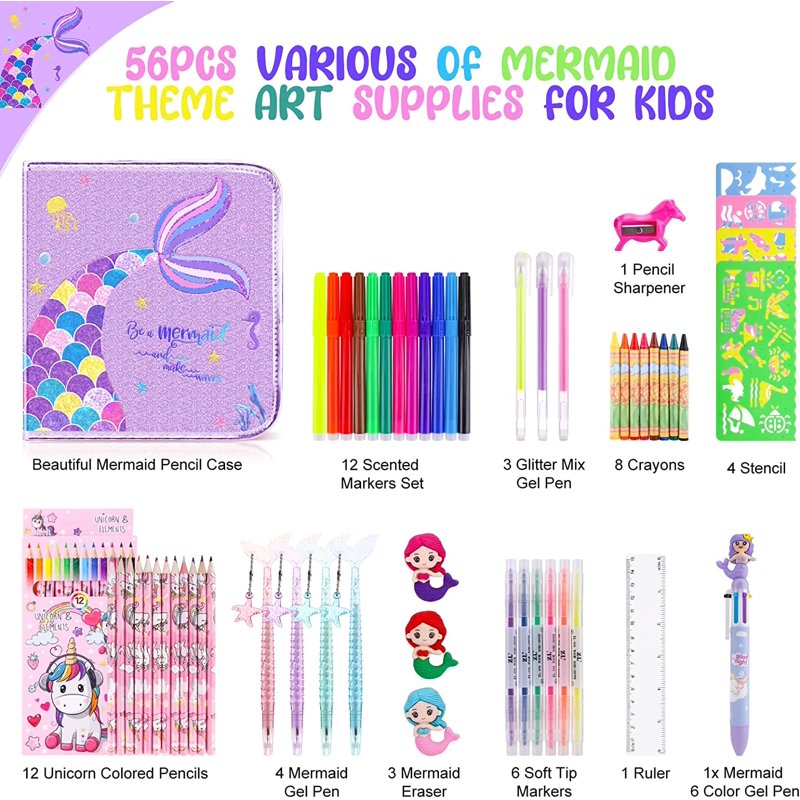 Kids Art & Craft Kit with Glitter Markers and Storage Case - All Variants