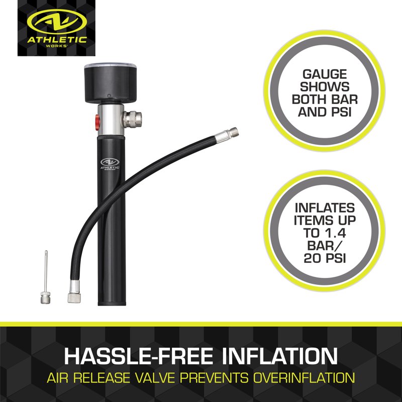 Sports Ball Pump with Pressure Gauge, Hose & Needle - Compact & Portable