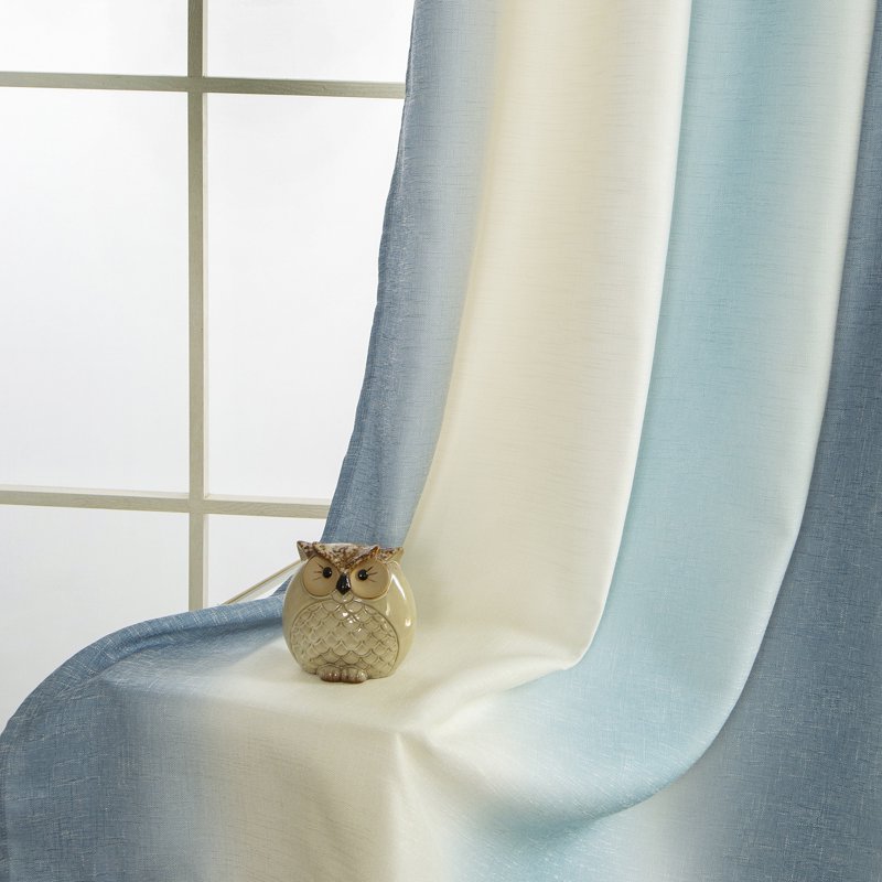 Gradient Color Faux Linen Curtain Panels with Grommets - Thermal Insulated Darkening Drapes for Living Room & Bedroom