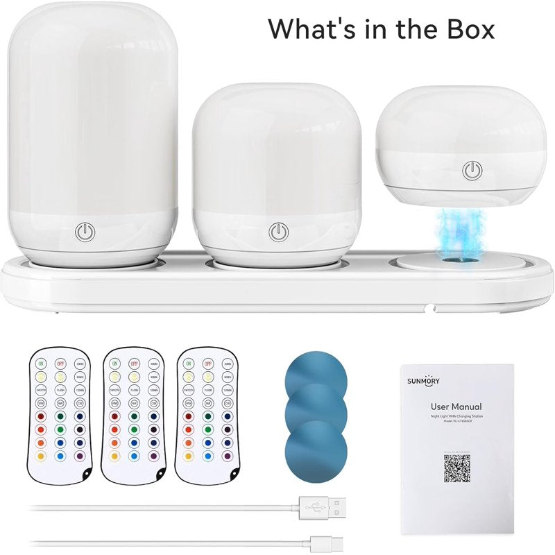 Rechargeable RGB Night Light with Remote Control and Dimmable Bedside Lamp