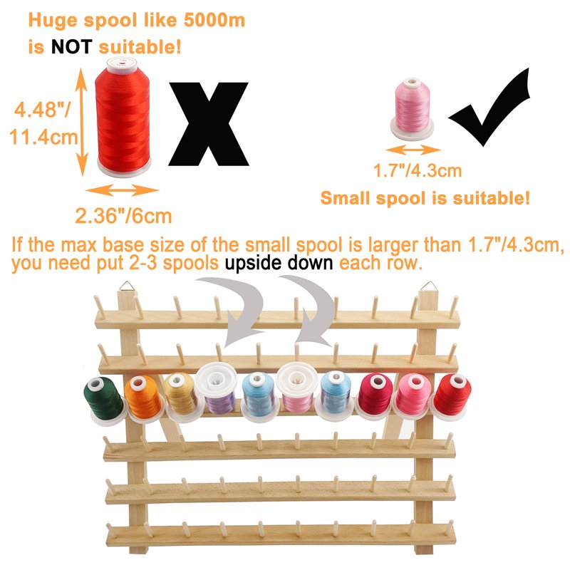 Wooden Thread Rack Organizer for Embroidery & Quilting Spools, Wall & Table Mountable