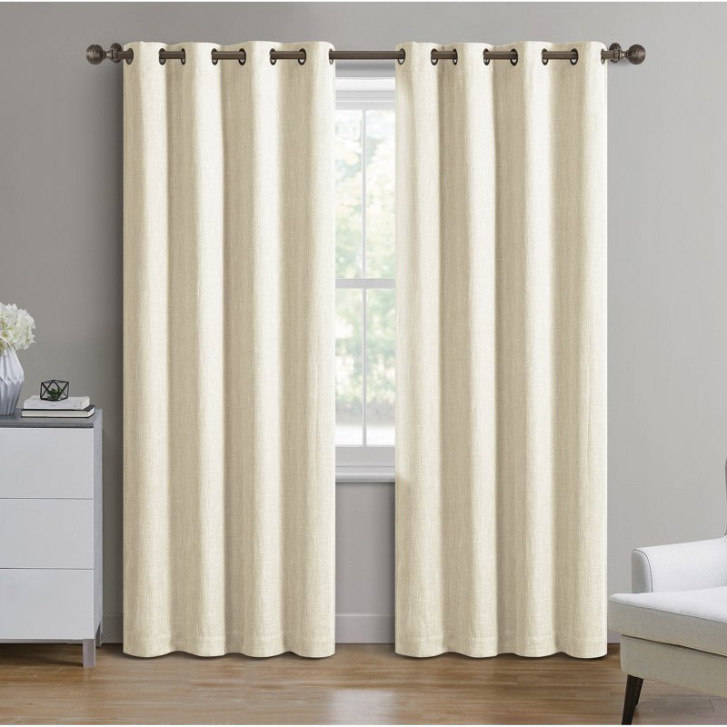 Blackout Curtain Panel 2 Pack - Textured Grommet Window Drapes for Living & Bedroom